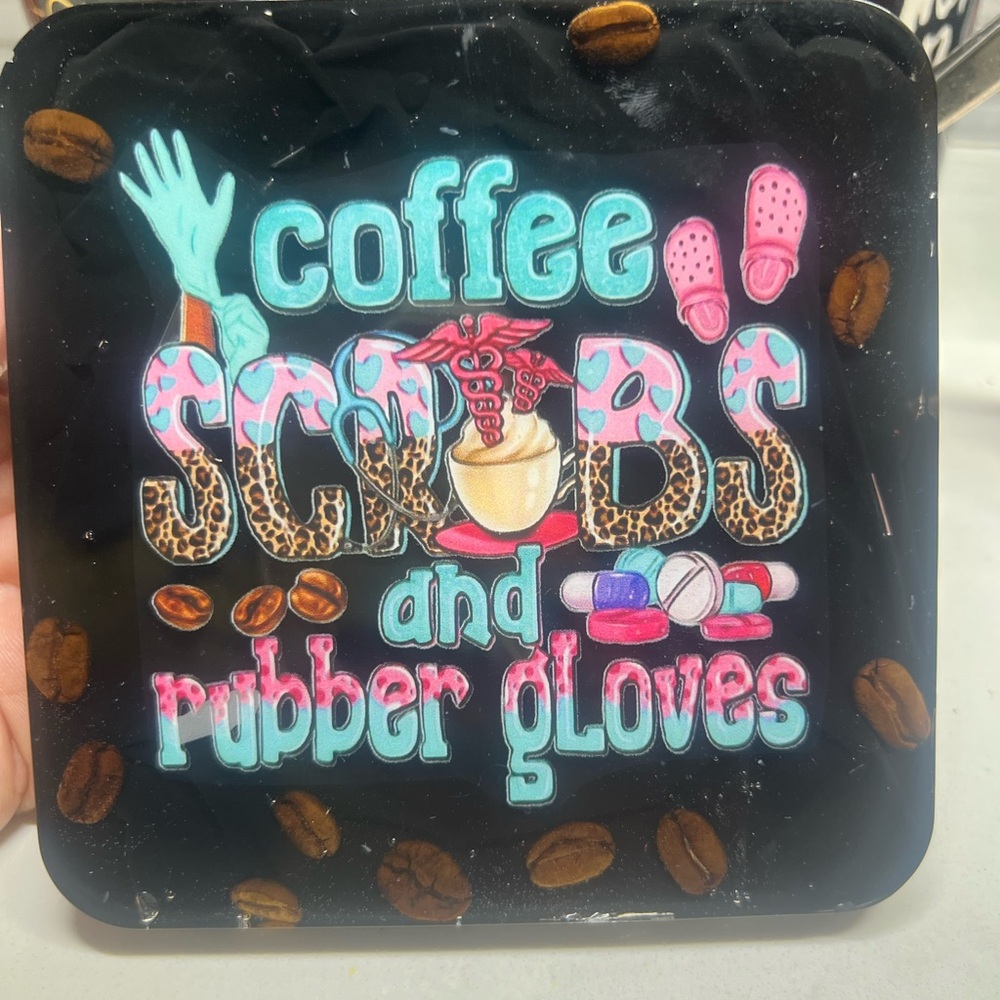 Coffee Scrubs and Rubber Gloves Coaster